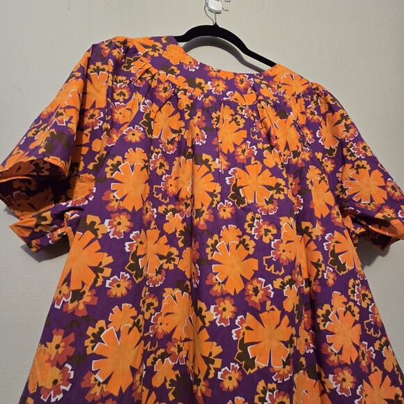 Vtg Hawaiian Floral Mumu Caftan House Dress Womens 2X Orange Purple Comfy Flowy - Picture 10 of 11